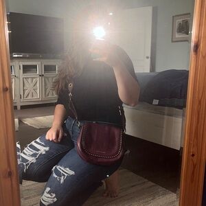 Michael Kors Burgundy Crossbody with Gold Rings Detail